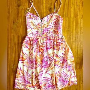 Super cute ROXY sun dress, pink cream and orange tropical design Sz M